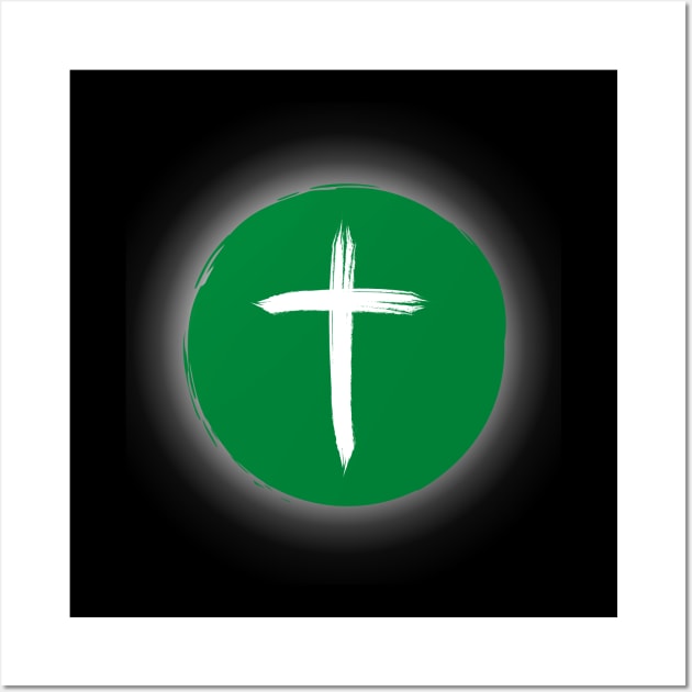 Christian Cross Solar Eclipse - Green Edition Wall Art by CrossAndCrown